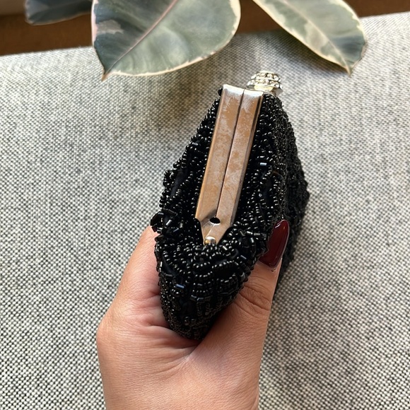 Vintage Black Beaded clutch bag with silver chain , Circa 2007 - Picture 13 of 17